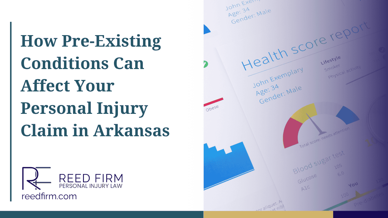 Health report graphic showing medical data and risk indicators, representing how pre-existing conditions factor into personal injury claims in Arkansas